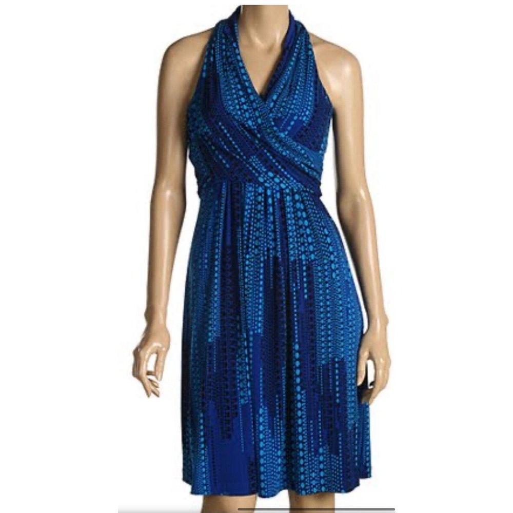 Womens Calvin Klein Dress Front Wrap Blue Vacation Sun Dress High Waist Si 8